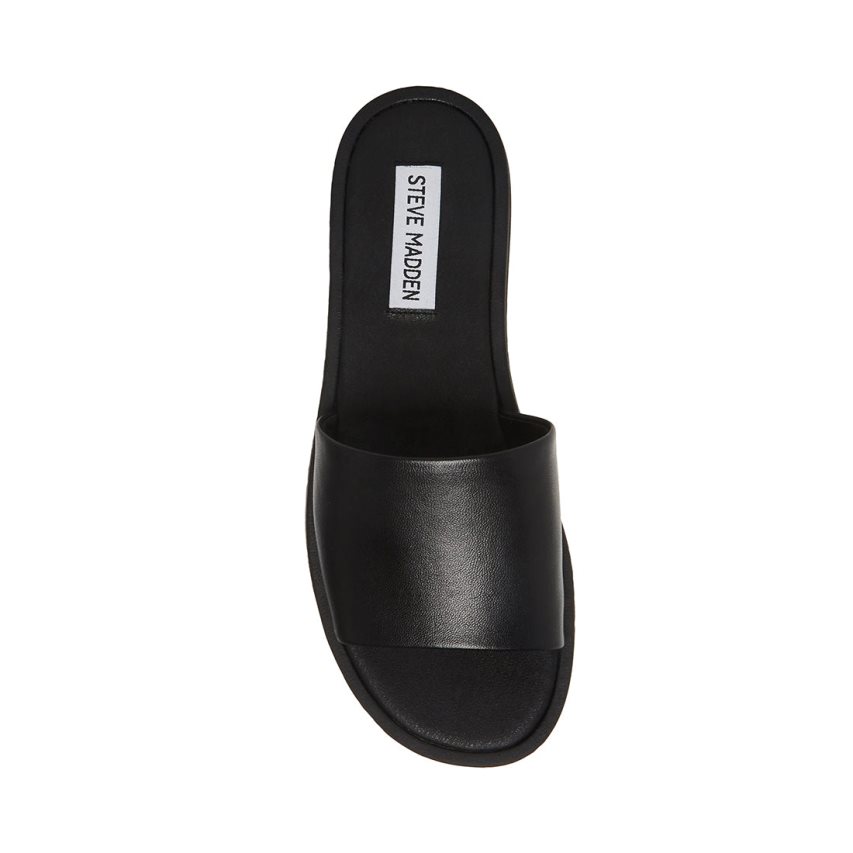 Black Steve Madden Kaya Leather Women's Slides | PH 3420OZC